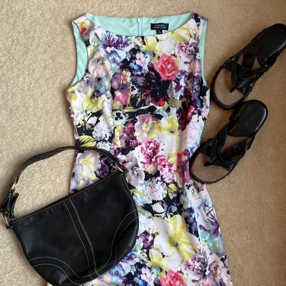 TAHARI Arthur Levine Floral Sheath Dress sz 8 - Picture 3 of 14